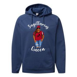 African American Baseball Mom Sagittarius Queen Zodiac Sign Cute Gift Performance Fleece Hoodie