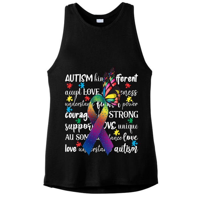 Autism Acceptance Butterfly Different Is Beautiful Ladies PosiCharge Tri-Blend Wicking Tank