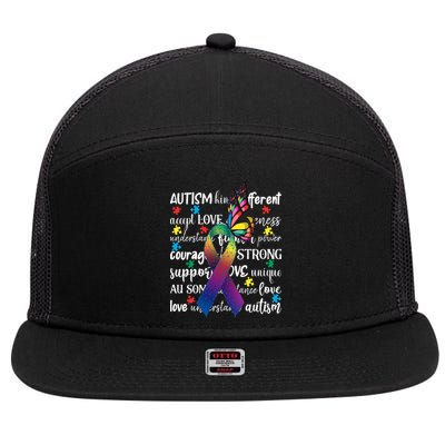 Autism Acceptance Butterfly Different Is Beautiful 7 Panel Mesh Trucker Snapback Hat