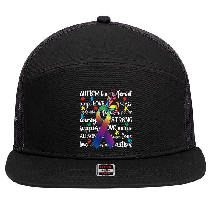 Autism Acceptance Butterfly Different Is Beautiful 7 Panel Mesh Trucker Snapback Hat