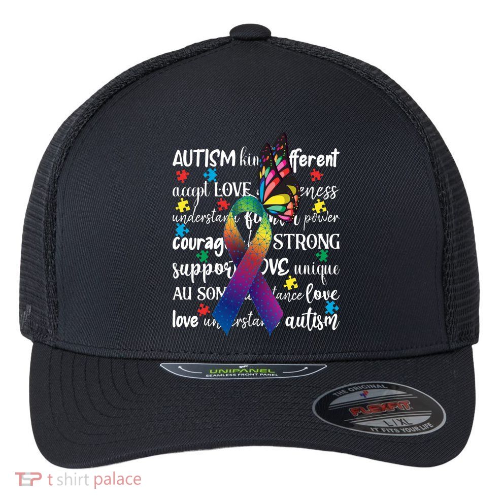 Autism Acceptance Butterfly Different Is Beautiful Flexfit Unipanel Trucker Cap