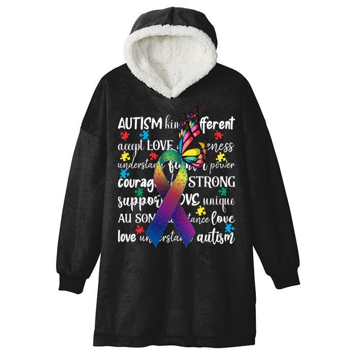 Autism Acceptance Butterfly Different Is Beautiful Hooded Wearable Blanket