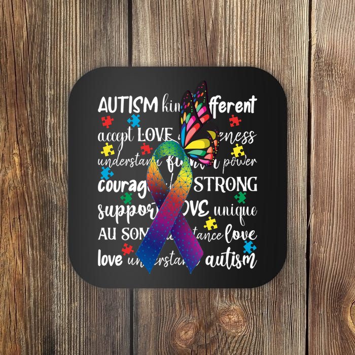 Autism Acceptance Butterfly Different Is Beautiful Coaster