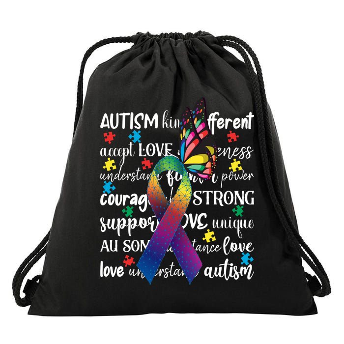 Autism Acceptance Butterfly Different Is Beautiful Drawstring Bag
