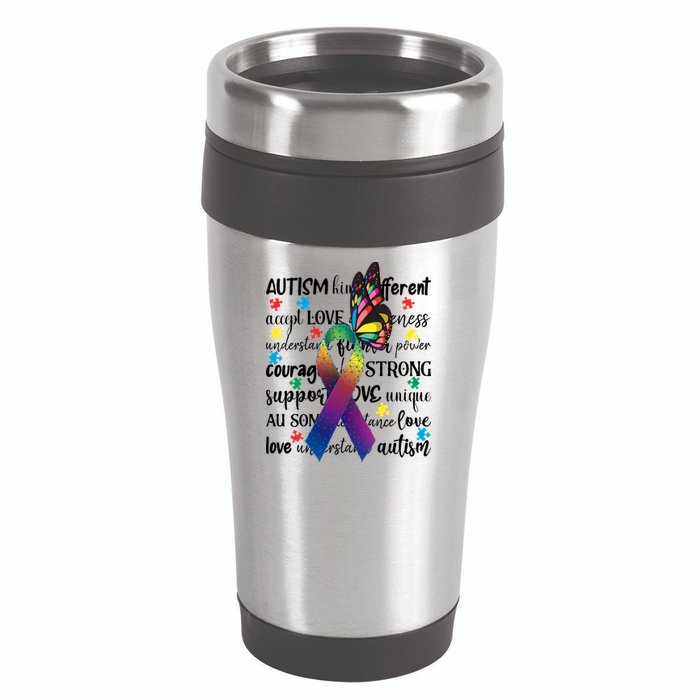 Autism Acceptance Butterfly Different Is Beautiful 16oz Travel Tumbler