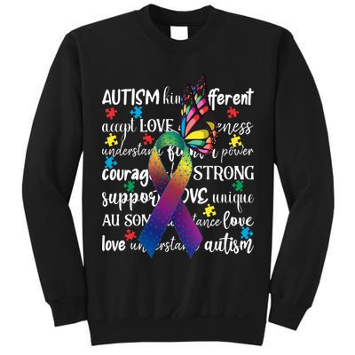Autism Acceptance Butterfly Different Is Beautiful Tall Sweatshirt