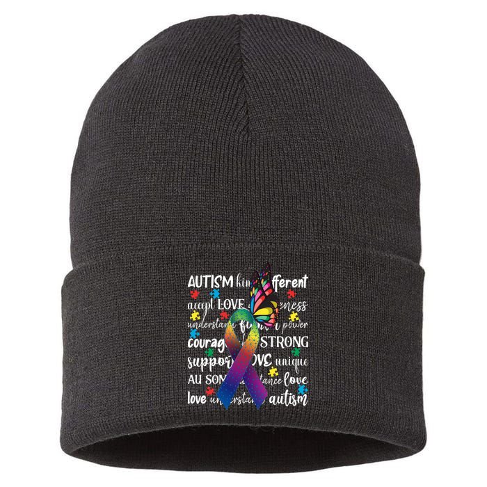 Autism Acceptance Butterfly Different Is Beautiful Sustainable Knit Beanie