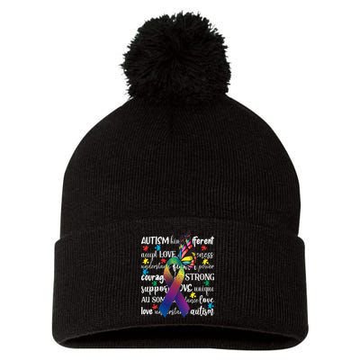 Autism Acceptance Butterfly Different Is Beautiful Pom Pom 12in Knit Beanie
