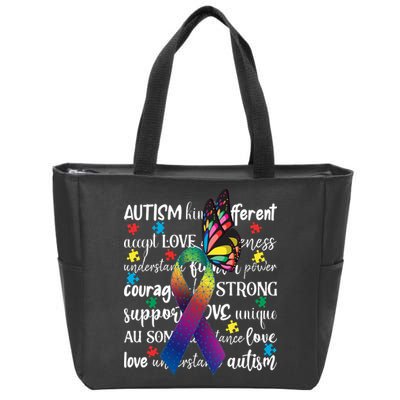 Autism Acceptance Butterfly Different Is Beautiful Zip Tote Bag