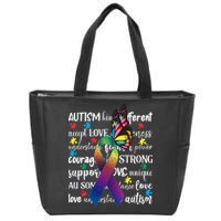 Autism Acceptance Butterfly Different Is Beautiful Zip Tote Bag