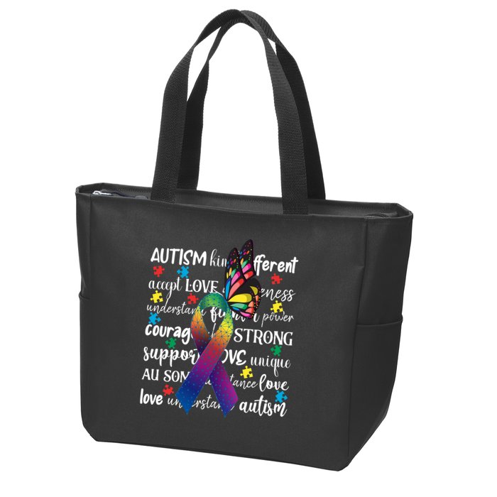 Autism Acceptance Butterfly Different Is Beautiful Zip Tote Bag
