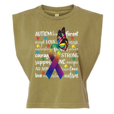 Autism Acceptance Butterfly Different Is Beautiful Garment-Dyed Women's Muscle Tee