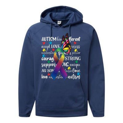 Autism Acceptance Butterfly Different Is Beautiful Performance Fleece Hoodie