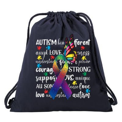 Autism Acceptance Butterfly Different Is Beautiful Drawstring Bag