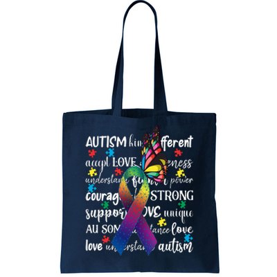 Autism Acceptance Butterfly Different Is Beautiful Tote Bag