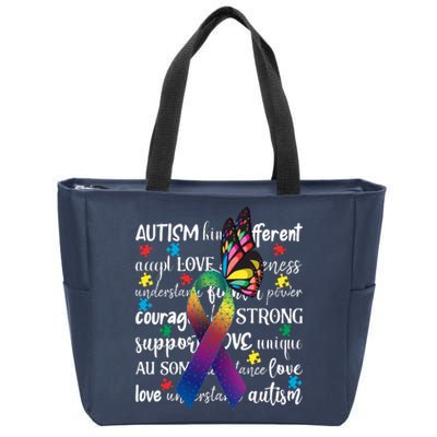 Autism Acceptance Butterfly Different Is Beautiful Zip Tote Bag