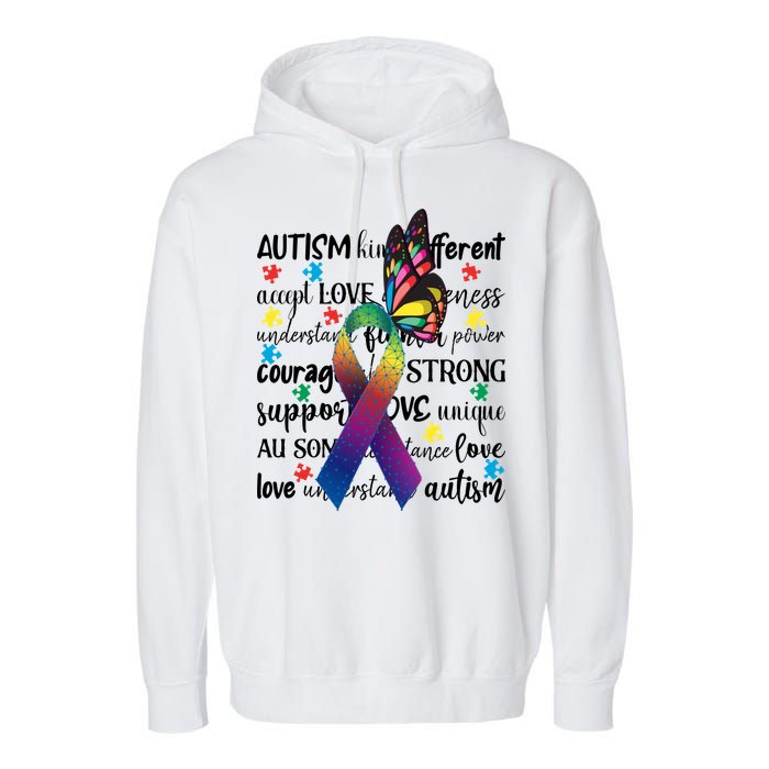 Autism Acceptance Butterfly Different Is Beautiful Garment-Dyed Fleece Hoodie