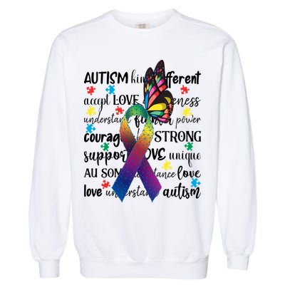 Autism Acceptance Butterfly Different Is Beautiful Garment-Dyed Sweatshirt