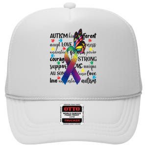 Autism Acceptance Butterfly Different Is Beautiful High Crown Mesh Back Trucker Hat