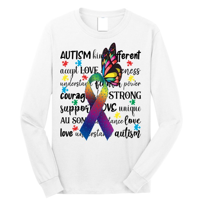 Autism Acceptance Butterfly Different Is Beautiful Long Sleeve Shirt