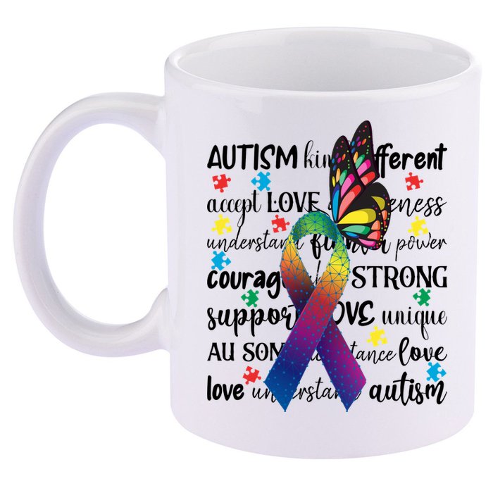 Autism Acceptance Butterfly Different Is Beautiful 11oz C Handle Ceramic Mug