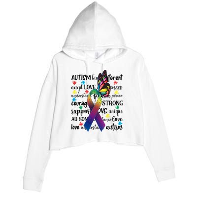 Autism Acceptance Butterfly Different Is Beautiful Crop Fleece Hoodie