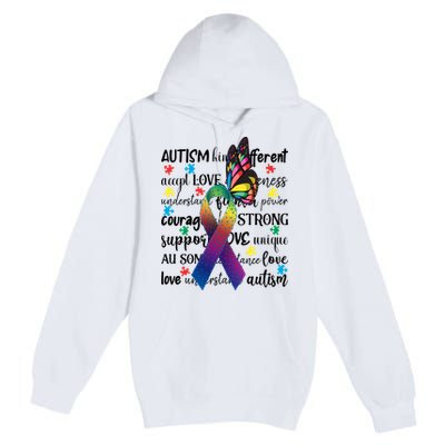 Autism Acceptance Butterfly Different Is Beautiful Premium Pullover Hoodie