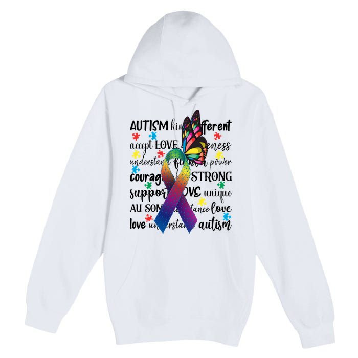 Autism Acceptance Butterfly Different Is Beautiful Premium Pullover Hoodie