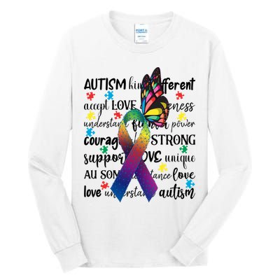 Autism Acceptance Butterfly Different Is Beautiful Tall Long Sleeve T-Shirt