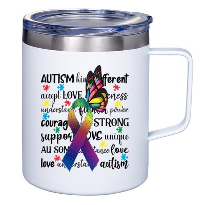 Autism Acceptance Butterfly Different Is Beautiful 12oz Stainless Steel Coffee Mug