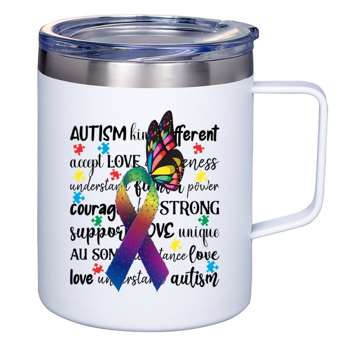 Autism Acceptance Butterfly Different Is Beautiful 12oz Stainless Steel Coffee Mug