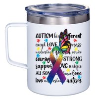 Autism Acceptance Butterfly Different Is Beautiful 12oz Stainless Steel Coffee Mug