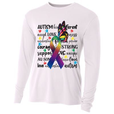 Autism Acceptance Butterfly Different Is Beautiful Cooling Performance Long Sleeve Crew