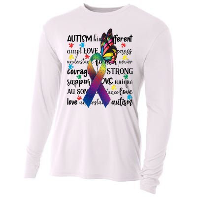 Autism Acceptance Butterfly Different Is Beautiful Cooling Performance Long Sleeve Crew