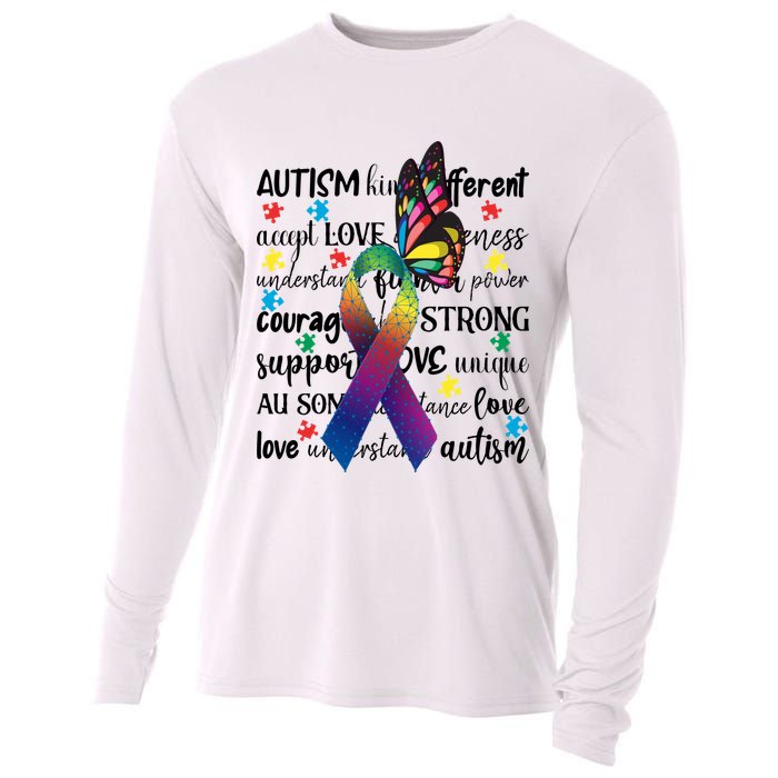 Autism Acceptance Butterfly Different Is Beautiful Cooling Performance Long Sleeve Crew