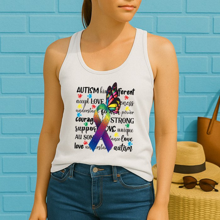 Autism Acceptance Butterfly Different Is Beautiful Womens Tank Top