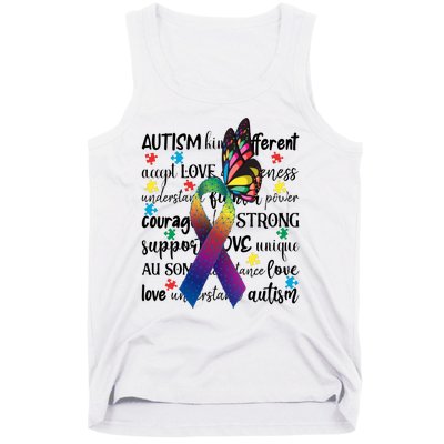 Autism Acceptance Butterfly Different Is Beautiful Tank Top