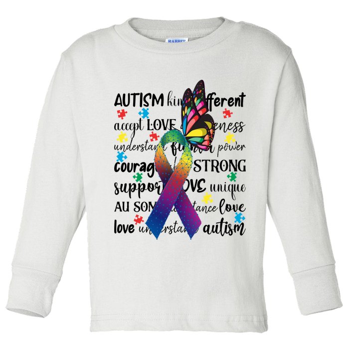 Autism Acceptance Butterfly Different Is Beautiful Toddler Long Sleeve Shirt