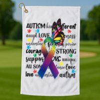 Autism Acceptance Butterfly Different Is Beautiful Golf Towel