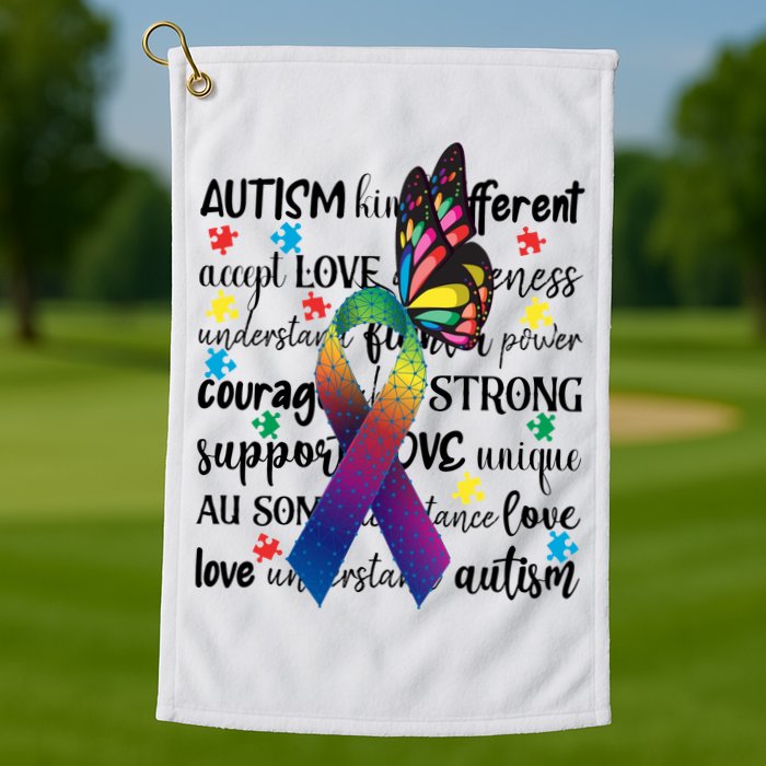 Autism Acceptance Butterfly Different Is Beautiful Golf Towel