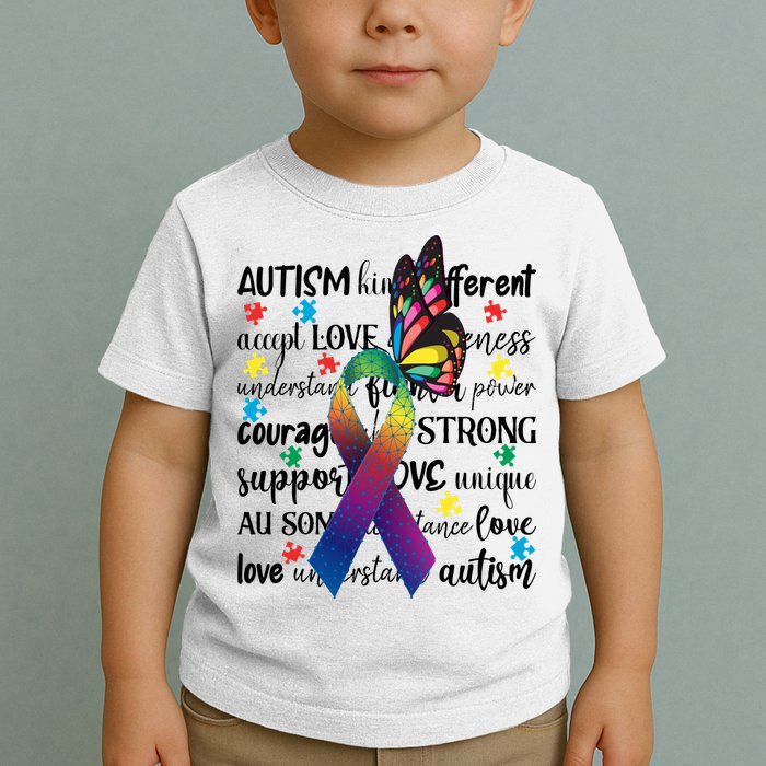 Autism Acceptance Butterfly Different Is Beautiful Toddler T-Shirt