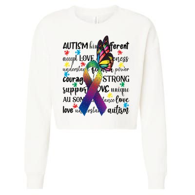 Autism Acceptance Butterfly Different Is Beautiful Cropped Pullover Crew