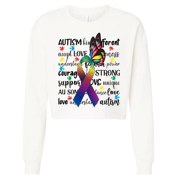 Autism Acceptance Butterfly Different Is Beautiful Cropped Pullover Crew