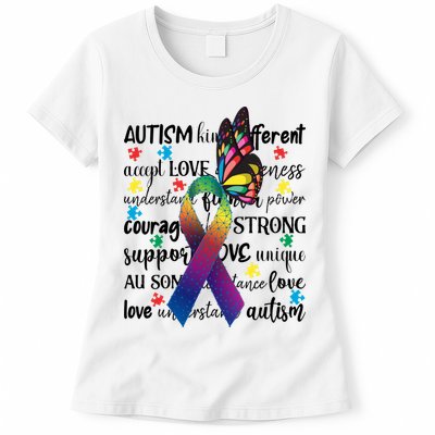Autism Acceptance Butterfly Different Is Beautiful Womens T-Shirt