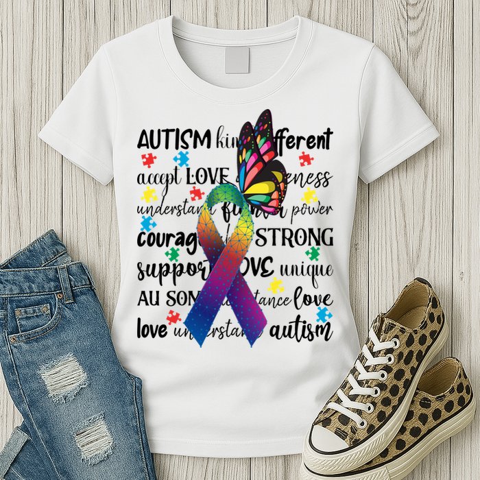 Autism Acceptance Butterfly Different Is Beautiful Womens T-Shirt