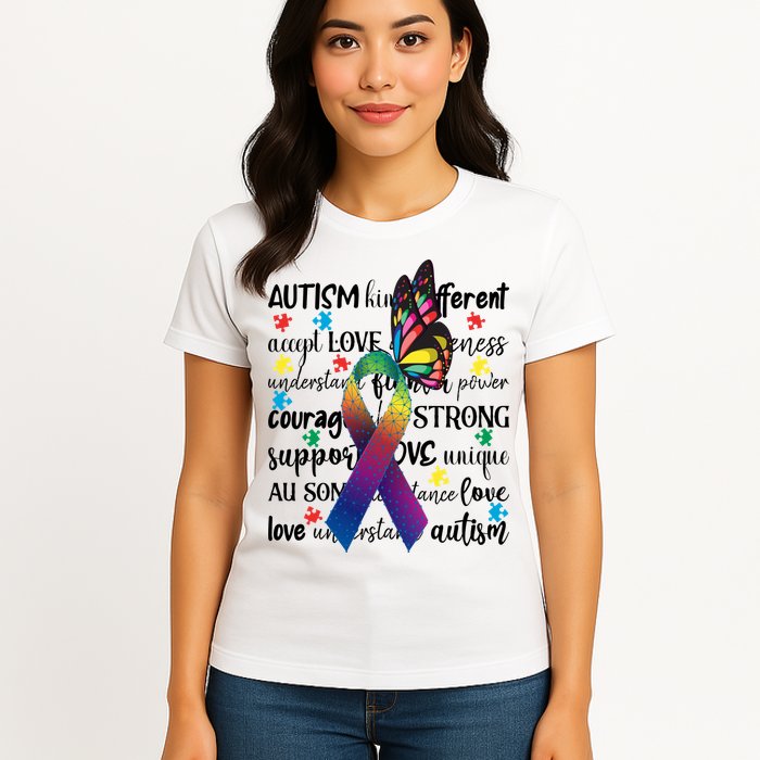 Autism Acceptance Butterfly Different Is Beautiful Womens T-Shirt