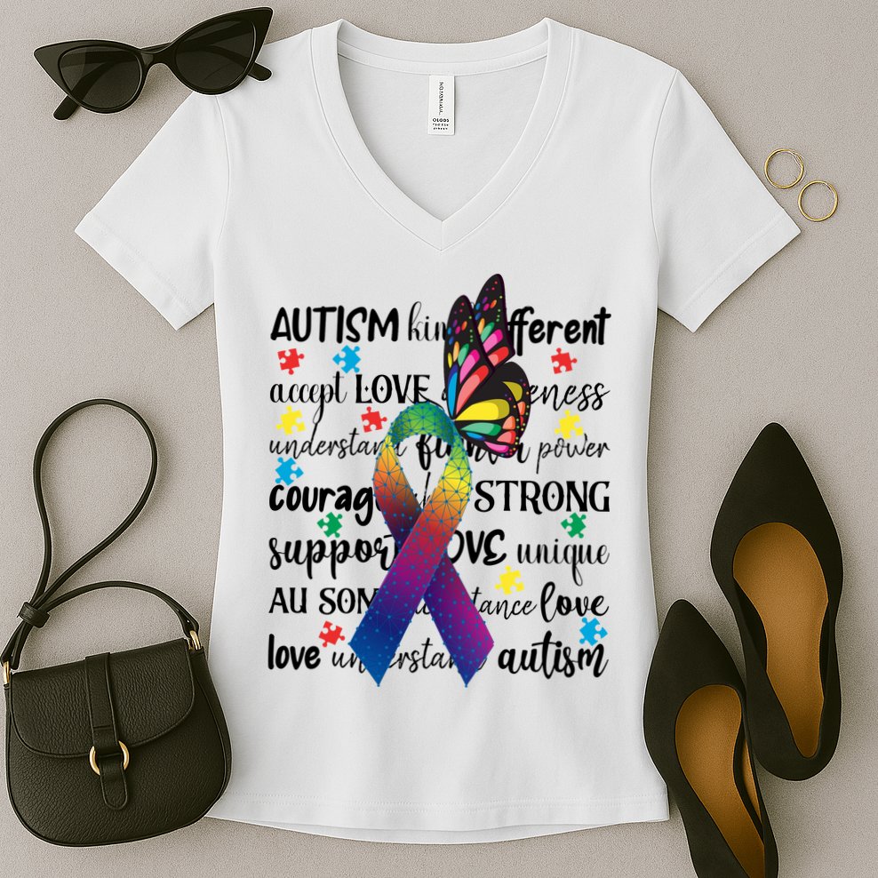 Autism Acceptance Butterfly Different Is Beautiful Women's V-Neck T-Shirt