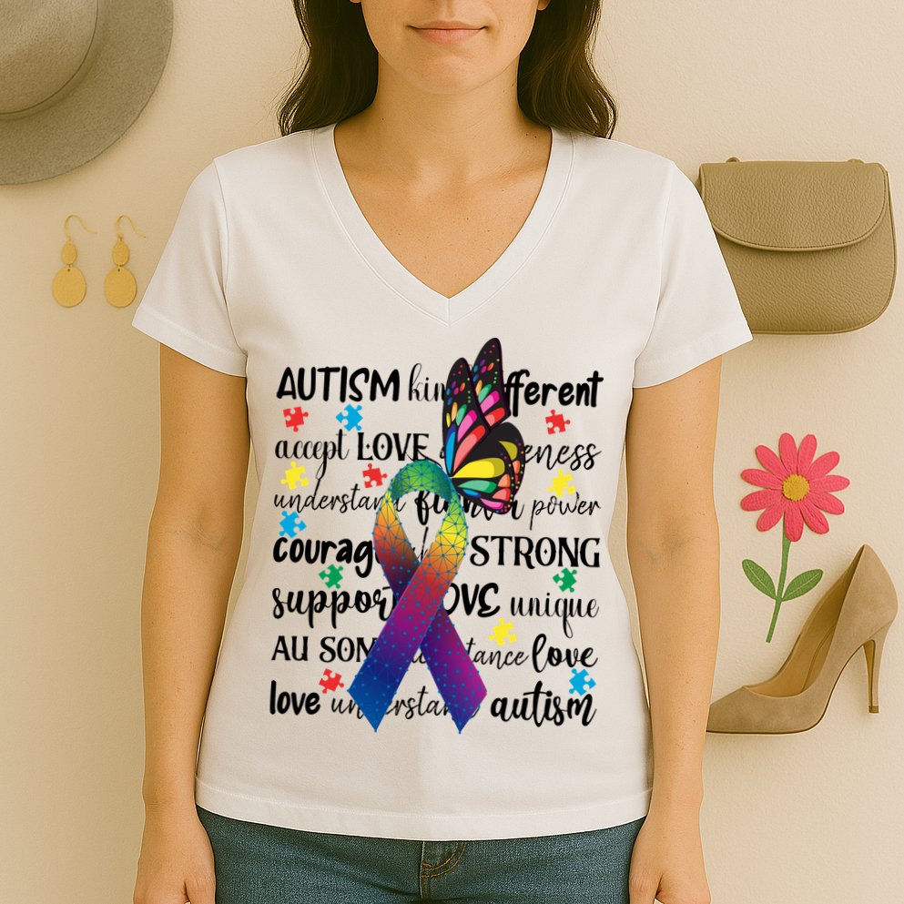 Autism Acceptance Butterfly Different Is Beautiful Women's V-Neck T-Shirt