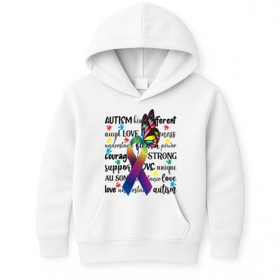 Autism Acceptance Butterfly Different Is Beautiful Kids Hoodie