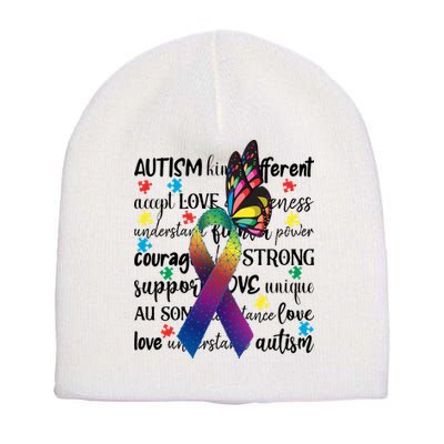 Autism Acceptance Butterfly Different Is Beautiful Short Acrylic Beanie